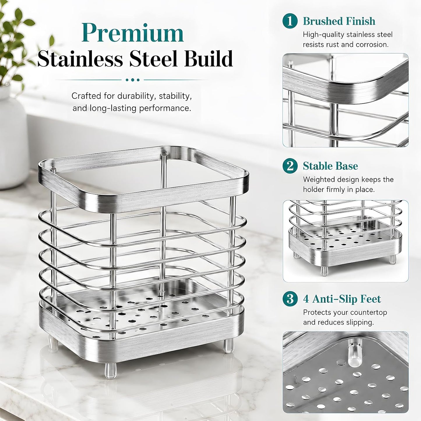 Stainless Steel Electric Toothbrush Holder for Bathroom with Drainage | Anti-Slip Countertop Tooth Brush Holder Caddy Stand, Toothbrush and Toothpaste Organizer, Black Bathroom Accessories Decor