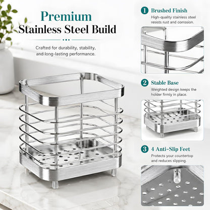 Stainless Steel Electric Toothbrush Holder for Bathroom with Drainage | Anti-Slip Countertop Tooth Brush Holder Caddy Stand, Toothbrush and Toothpaste Organizer, Black Bathroom Accessories Decor