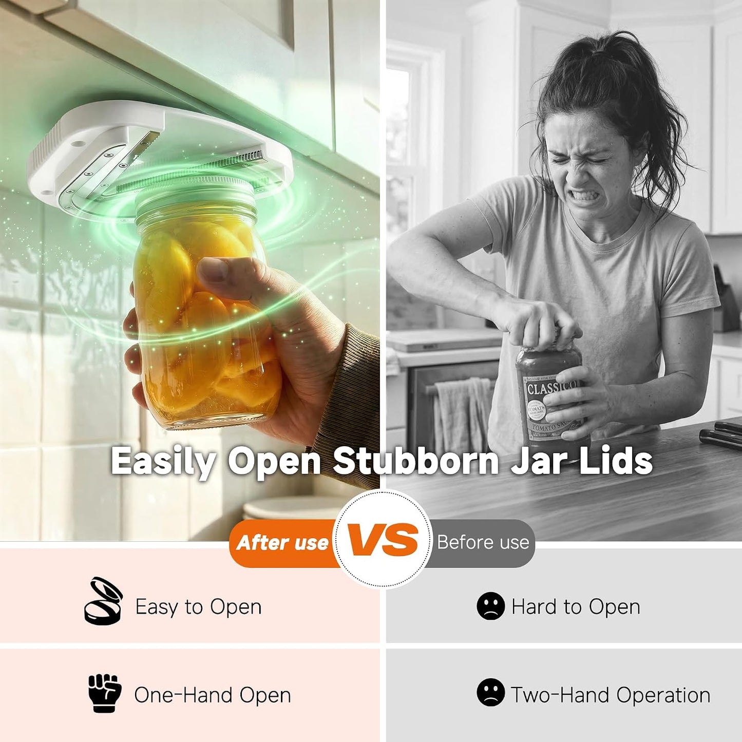 Upgraded Under Cabinet Jar Opener: One-Hand Jar & Can Opener for Stubborn Lids, Easier Grip for Tight Lids, Stainless Steel Teeth