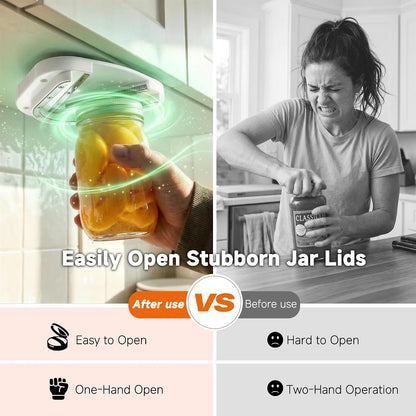 Upgraded Under Cabinet Jar Opener: One-Hand Jar & Can Opener for Stubborn Lids, Easier Grip for Tight Lids, Stainless Steel Teeth