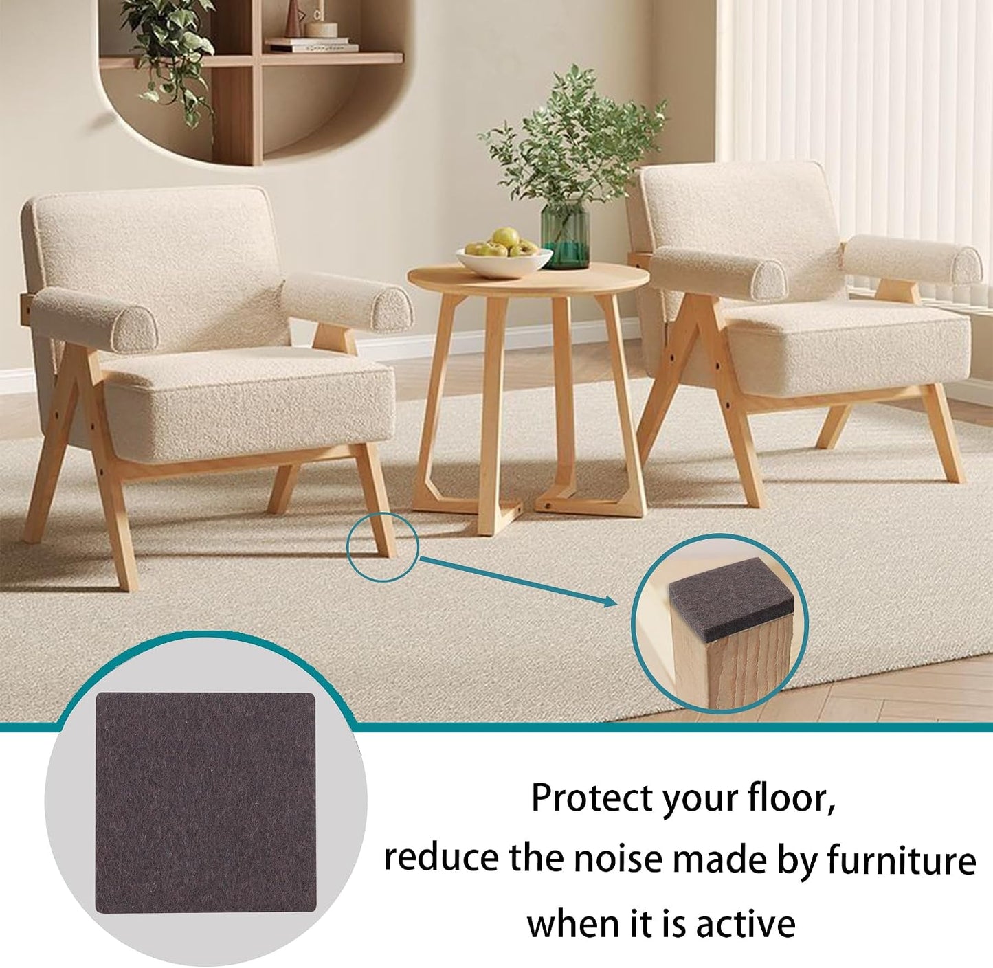 3.5inch Square Felt Furniture Pads, 16Pcs Self Adhesive Cuttable Felt Furniture Leg Pads Floor Protectors Furniture Sliders for Hardwoods Floors, Brown