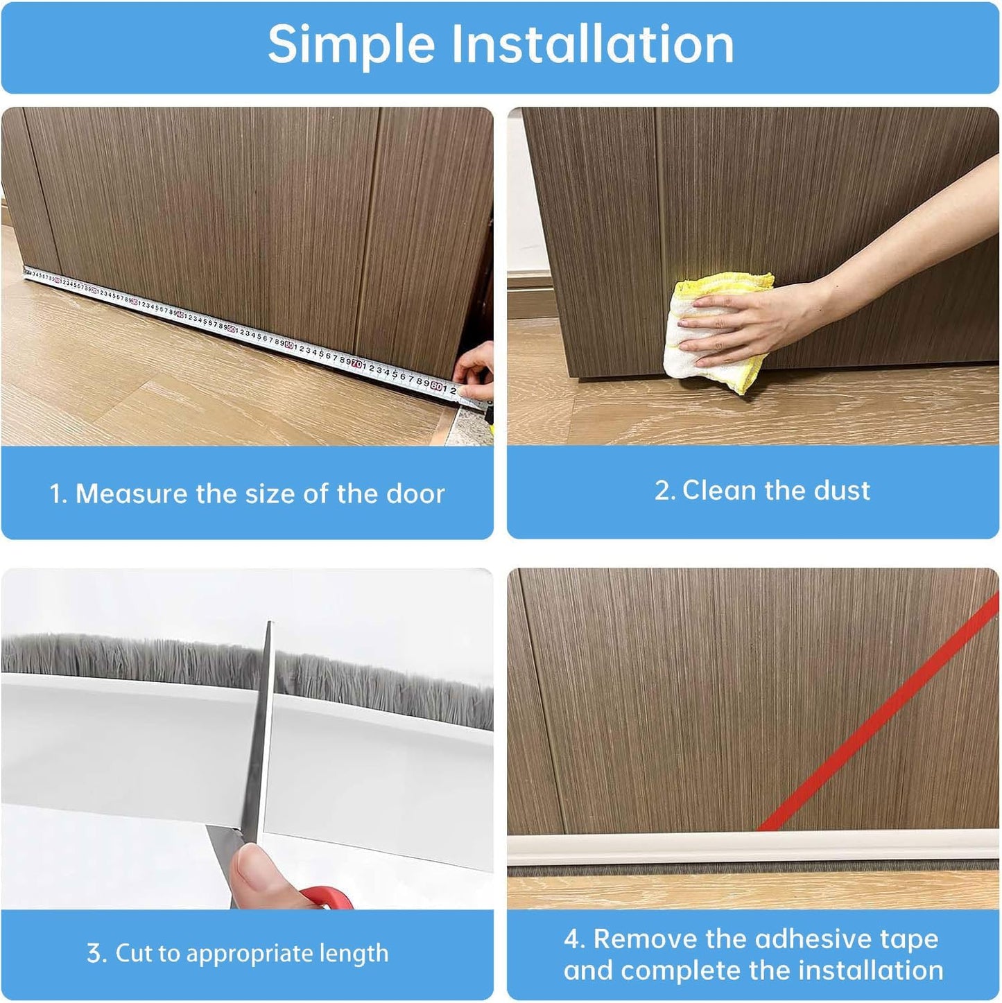 2 PCS Door Draft Stoppers with Brush, Door Sweep 2" W x 39" L White | Soundproof Door Sealer for Exterior/Interior Doors and Dust/Noise/Hot or Cold Air Insulation