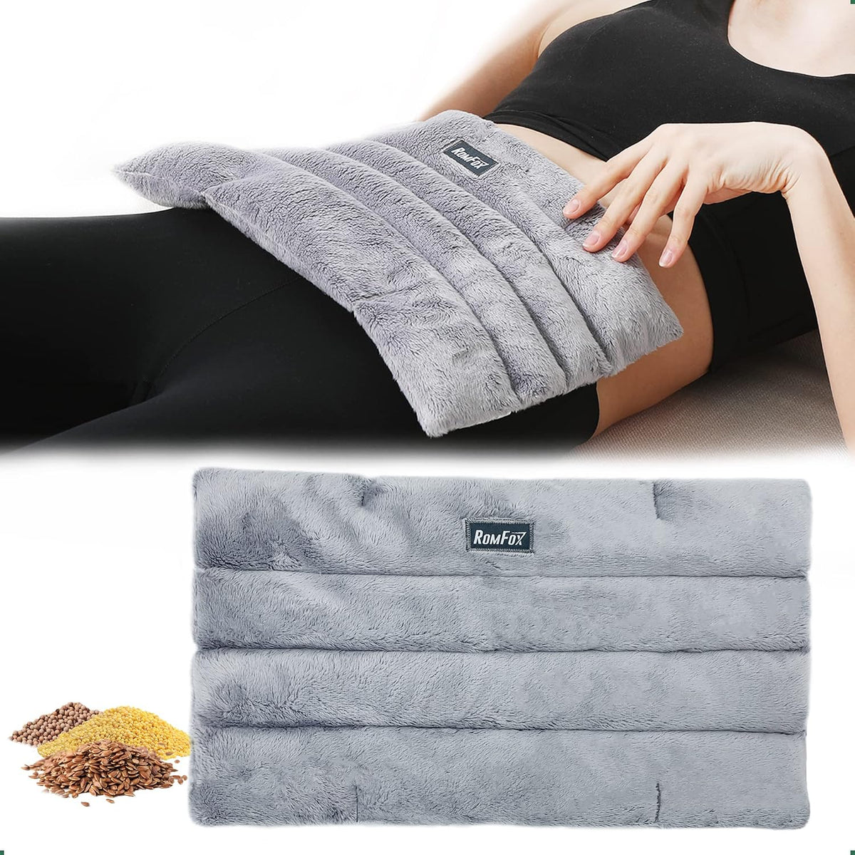 Romfox Microwavable Heating Pad for Pain Relief, Moist Heat for Cramps, Muscles, Joints, Back, Neck and Shoulders, Heat Compress Pillow, for Both Hot and Cold Therapy (Purple - Lavender Scented)