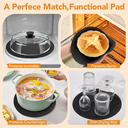 10inch Glass Microwave Splatter Cover for Food with Silicone Mat – Heat Resistant Plate Splatter Guard Lid with Vent Holes & Easy-Grip Handle – BPA Free, Dishwasher Safe