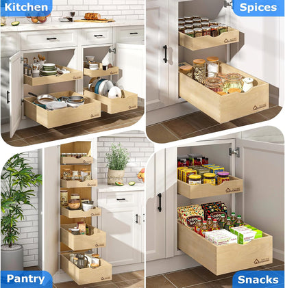 WelFurGeer Premium Birchwood Pull-Out Cabinet Drawers, 26" W x 21" D Pull Out Cabinet Organizer, Heavy-Duty Cabinet Organizer with Easy Installation, Space-Saving Pullout Drawer for Home & Kitchen
