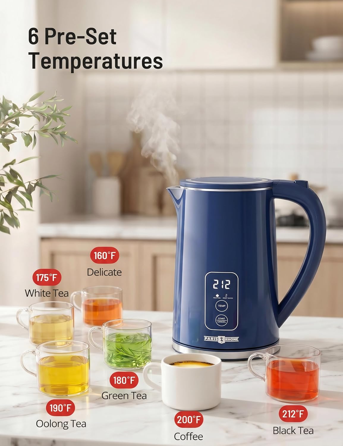 Electric Kettle Temperature Control, 1.7L Large Electric Tea Kettle, 4H Keep Warm Hot Water Boiler with 6 Presets, LED Screen Electric Kettles for Boiling Water, Boil-Dry Protection