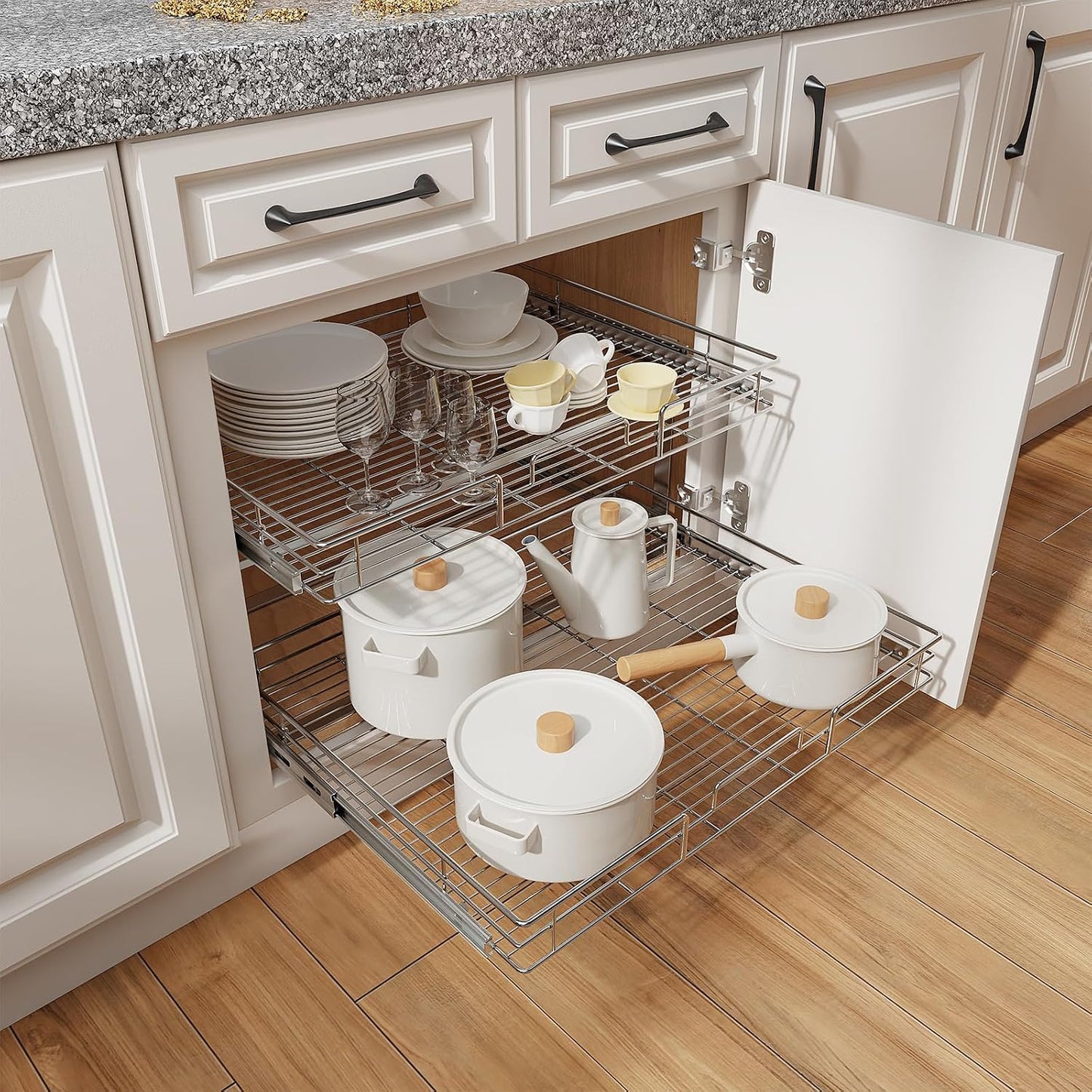 ROOMTEC Pull Out Cabinet Organizer, Pull Out Shelves 5½" W x 21½" D, Heavy Duty Cabinet Drawers Slide Out Kitchen Organizers Storage Shelf