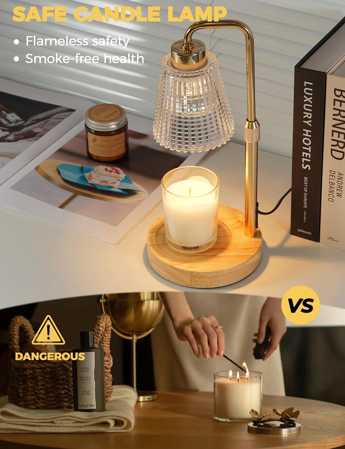 Silver Gray Candle Warmer Lamp with 24h Cycle Timer, Dimmable Wax Warmer