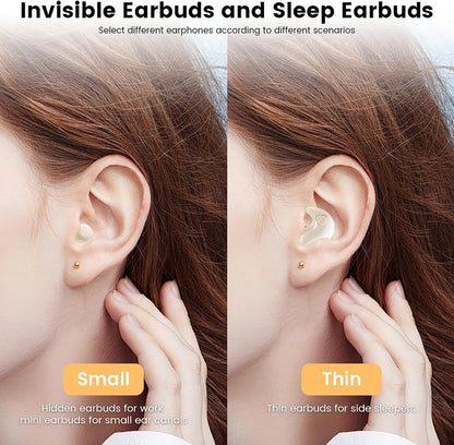 Invisible Mini Sleep Earbuds Wireless Bluetooth, 2-in-1 Dual Design for Side Sleepers, Ultra-Low Profile Soft Ear Tips for Small Ears, Noise Blocking Sleep Headphones with Portable Charging Case