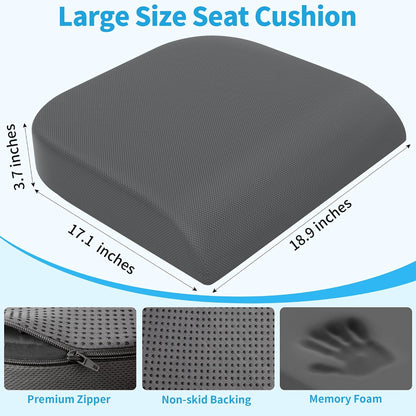 TranquilRelax Memory Foam Seat Cushion for Office Chair, 3-Inch, Black | Medium-firm Support for Long Sitting, Washable Mesh Cover, Non-slip Base, Perfect for Car Seats & Short Drivers