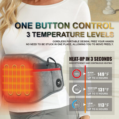 Vofuoti Portable Cordless Heating Pad with 10000mAh Battery | 3 Heat Settings, Rechargeable Electric Battery Operated Heat Pad for Back,Abdomen,Neck,Shoulders,Outdoor, Gift for Women Men