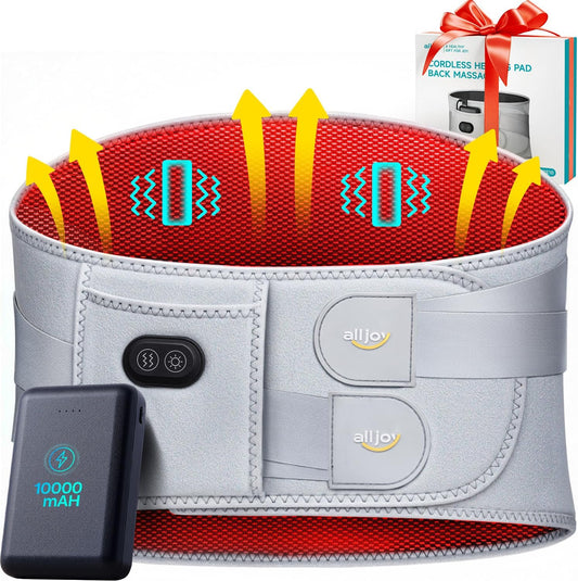 ALLJOY 10000mAh Cordless Heating Pad for Back Pain Relief FSA Eligible HSA, 67" Lower Back Massager with 3 Heat 3 Vibration, Portable Heating Pad for Cramps, Birthday Gifts for Women Men Mom Dad