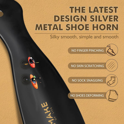 ZOMAKE Metal Shoe Horn, Small Travel Shoehorn for Men Women Kids 7.5''&3.9" | 3 Pack Stainless Steel Portable Shoe Spoon Helper, Compact Travel Size, Built-In Hang Hole, Smooth Rounded Curve, Shoe Care