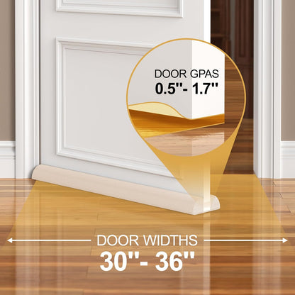 HADOR 30 Inch Door Draft Stopper, Fits 24-30" Doors, 0.5-1.7" Gaps, Gray | Double-Sided Under Door Gap Filler, Blocks Drafts, Dust, Light and Pet Hair, Easy Slide-On Fit, Machine Washable