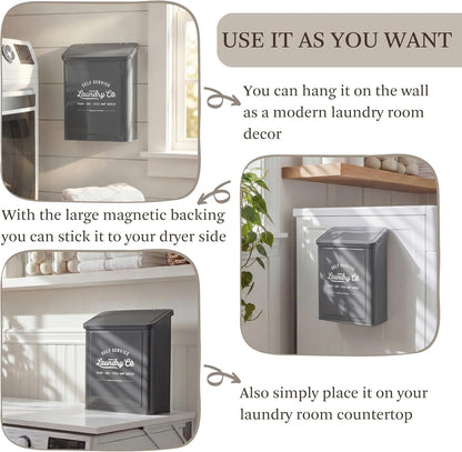 MONJITA Magnetic Lint Bin for Laundry Room, Wall Mounted Lint Trash Can with Lid for Dryer, Laundry Room Organization and Storage with Brush(Black)