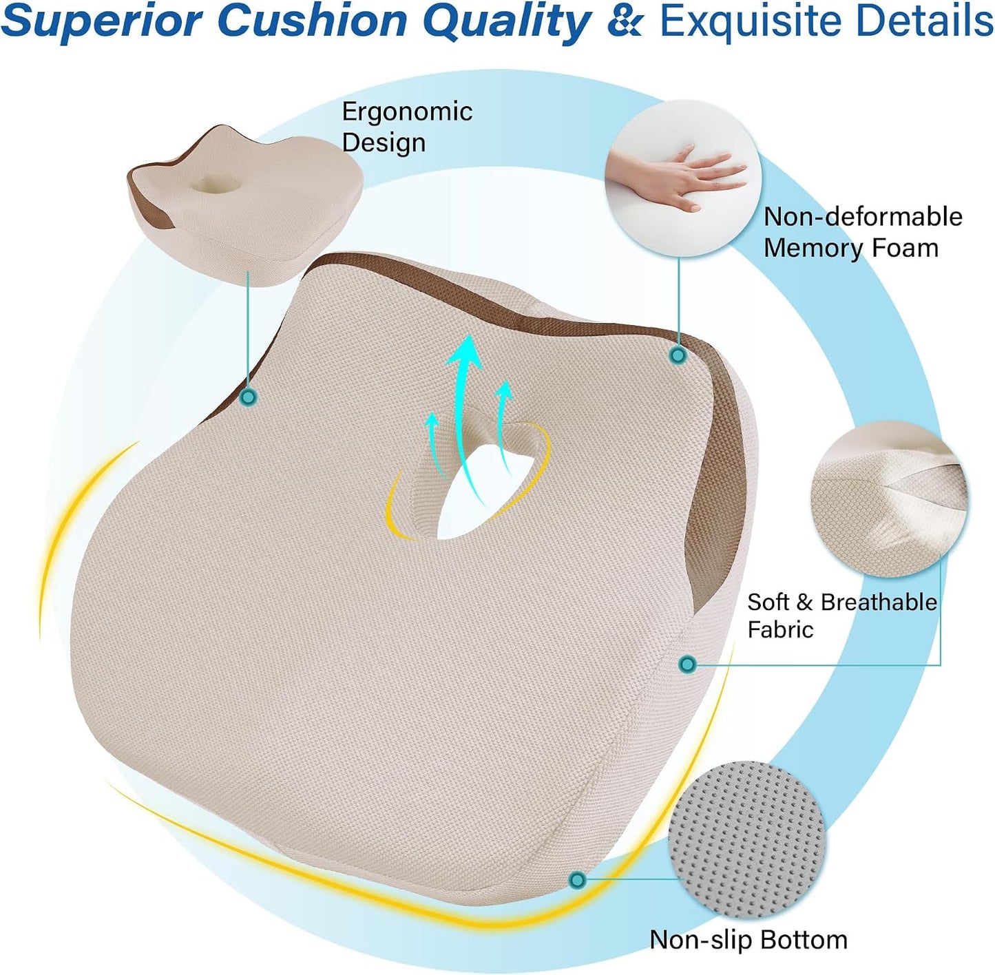 Allaboutsla Car Seat Cushion for Driving, Car Seat Pillow for Short Drivers | Ergonomic Memory Foam Seat Cushion for Pain Relief, Adult Booster Seat for Car, Butt Cushion for Car, Truck, Office, B&G