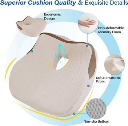 Allaboutsla Car Seat Cushion for Driving, Car Seat Pillow for Short Drivers | Ergonomic Memory Foam Seat Cushion for Pain Relief, Adult Booster Seat for Car, Butt Cushion for Car, Truck, Office, B&G