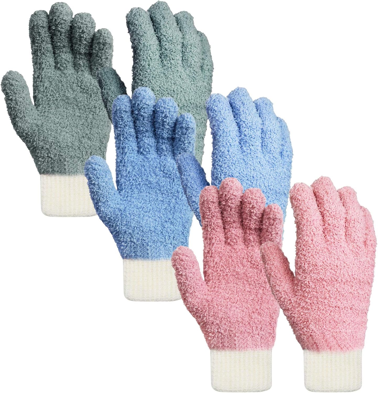 MIG4U Microfiber Dusting Gloves House Cleaning Glove for Blinds, Windows, Shutters, Furniture, and Car, Reusable Lint-Free Blue 1 Pair S/M
