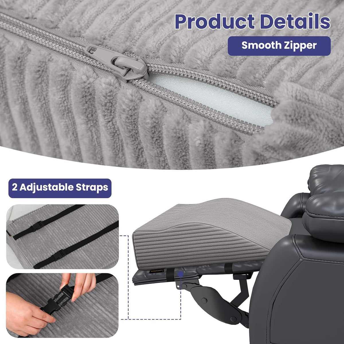 idee-home Recliner Leg Rest Cushion, Recliner Footrest Extender Pillow