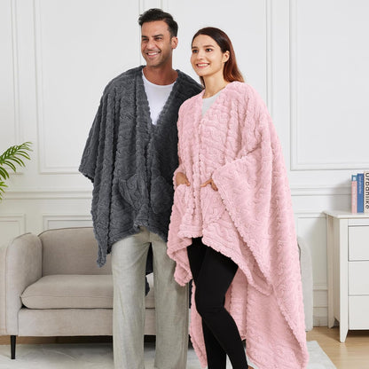Wearable Blanket Sherpa Fleece Shawl Blanket with Pockets Blanket Poncho Cape for Adults, Cozy Shawl TV Throw Blankets