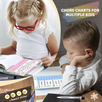 2 Pcs Chore Chart for Kids, Morning/Bedtime Routine Chart, Dry Erase to Do List, Magnetic Checklist, Visual Schedule for Kids (bluepink)
