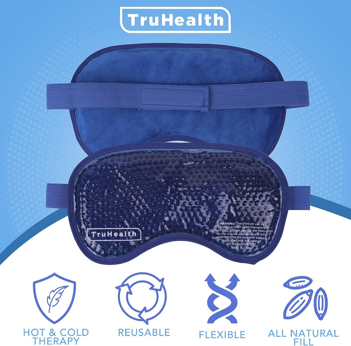 Gel Bead Hot and Cold Eye Masks - FSA HSA Approved Reusable Gel Bead Ice Pack Provides Ice and Heat Pain Relief for Head, Puffy Eyes, Beauty, Relaxing, and Sleep (Navy Blue)