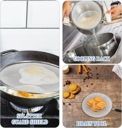 Splatter Screen for Frying Pan 7.5’’ Stainless Steel Grease Splatter Guard with Comfortable Grip Handle Pan Cover Cooking Protector Ultra Fine Mesh Prevents Oil Splatters for Frying Cooking (Black)