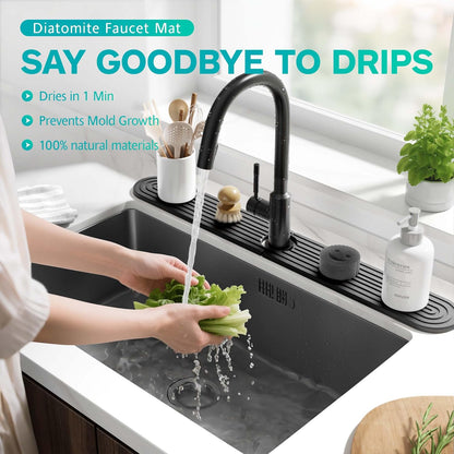 Stone Faucet Mat for Kitchen Sink – Diatomite Fast-Drying Stone Tray, Faucet Mat Sink Splash Guard, Decorative Sink Protector for Kitchen Bathroom Counter (Light Grey, 20''x3.9'')