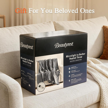 Beautyrest Reversible Heated Throw - Plush Sherpa Heating Blanket, Grey