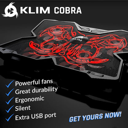 KLIM Wind Laptop Cooling Pad - More Than 500 000 Units Sold - New Version - The Most Powerful Rapid Action Cooling Fan - Laptop Stand with 4 Cooling Fans at 1200 RPM - USB Fan - PS5 PS4 - RGB