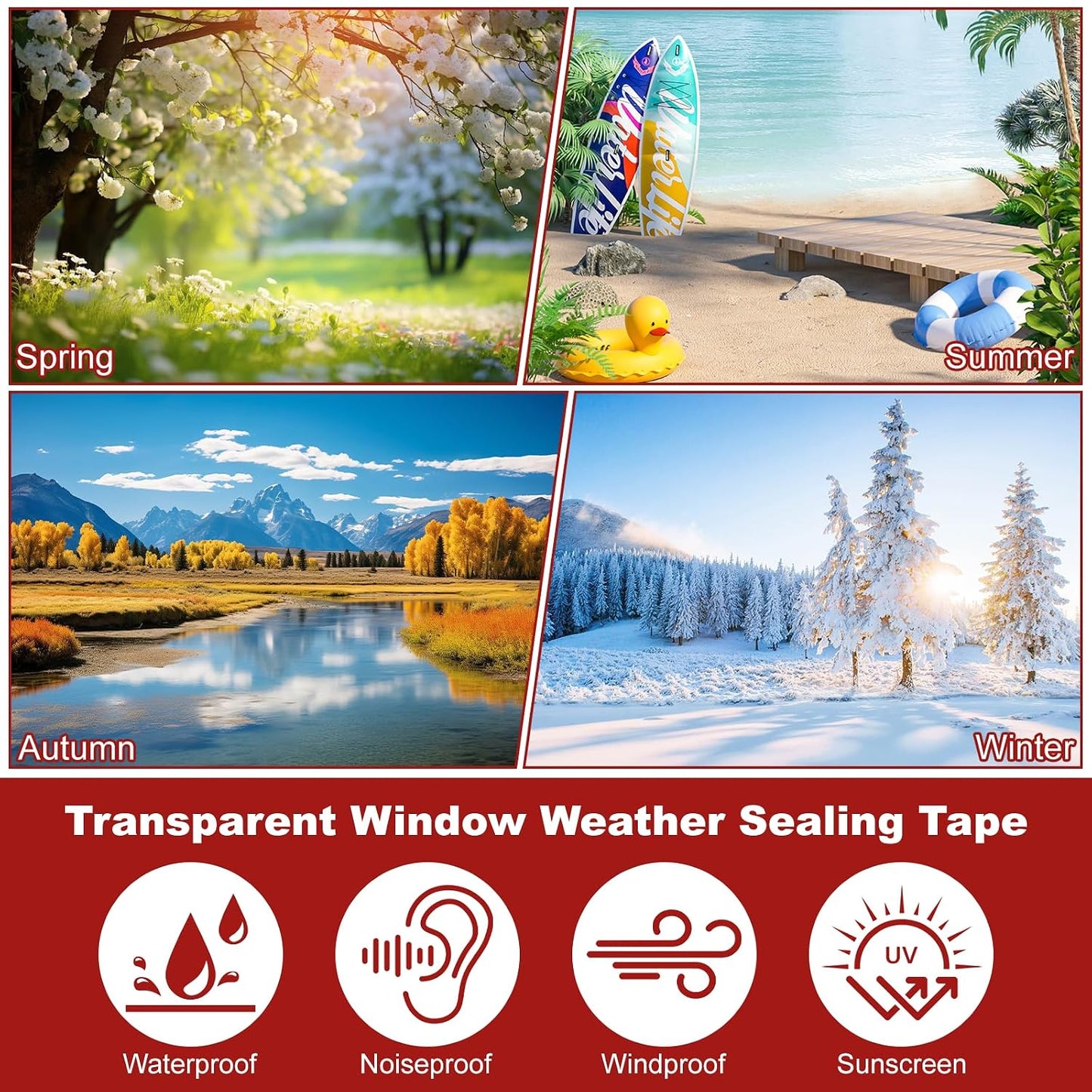 3 Inch x 90 Ft Transparent Window Weather Sealing Tape, Clear Window Draft Isolation Sealing Film Tape, Window Insulation Surface-Safe for Doors Gap Sealing, No Residue, Easy to Remove