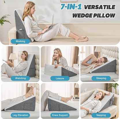 Yojoker Leg Elevation Pillows for Swelling, Memory Foam Wedge Pillow for Legs Blood Circulation, Leg Elevation Pillows for After Surgery, Knee Wedge Pillow for Sleeping Back Hip Ankles Relief