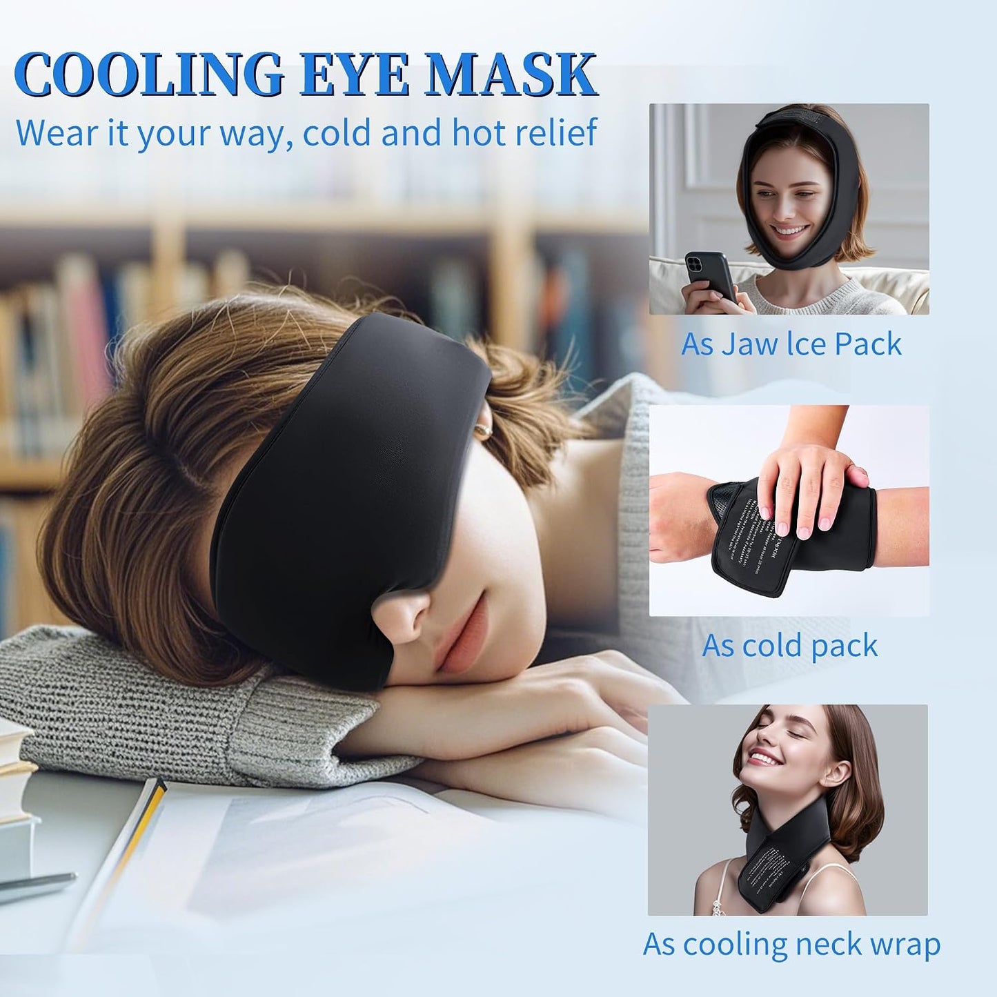Cooling Gel Eye Mask Sleep: FSA -HSA Eligible, Cold Compress for Puffy Eyes & Migraine Relief - Reusable Gel Weighted Sleeping Mask for Dark Circles & After Surgery, Eye Care,Ice Pack for Eyes, Blue