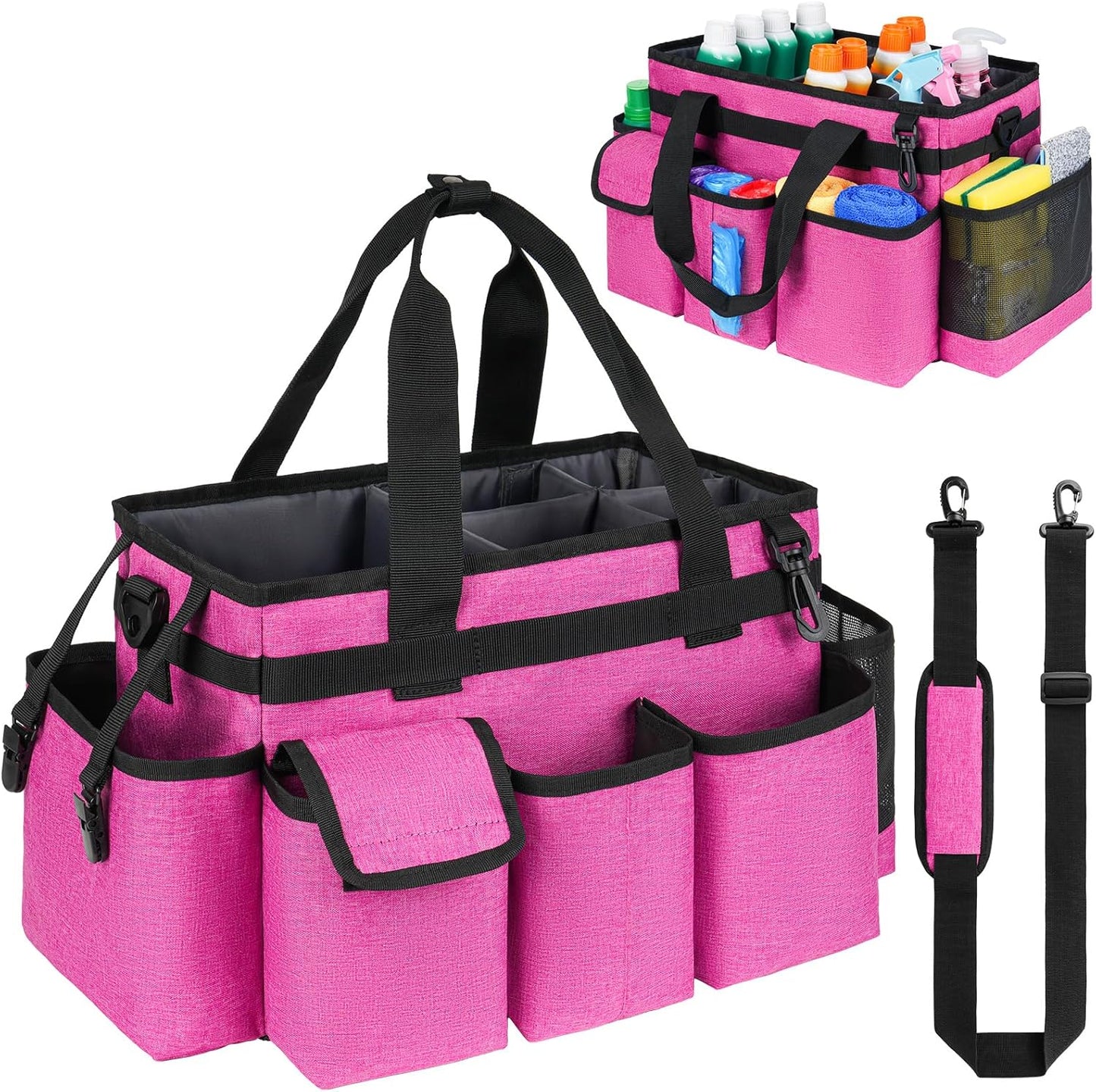 Cleaning Caddy Bag,Large Cleaning Supplies Organizer with Handle for Housekeepers,Purple