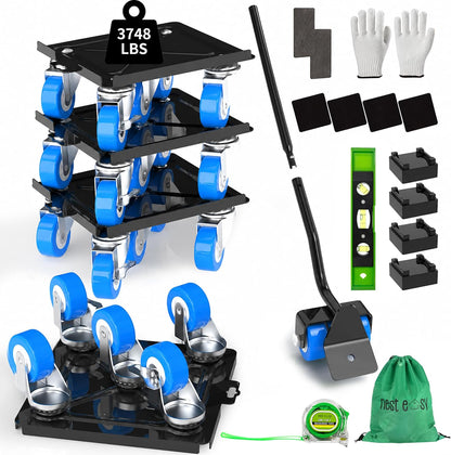 Heavy Duty Furniture Dolly 360 Rotate 5 Wheels 3000 Lbs Capacity 5.3x5.3 in | Furniture Movers with Green Wheels, Measure Tape & Leveler, Alloy Steel Furniture Lifter Tool for Smooth Home & Office Uses