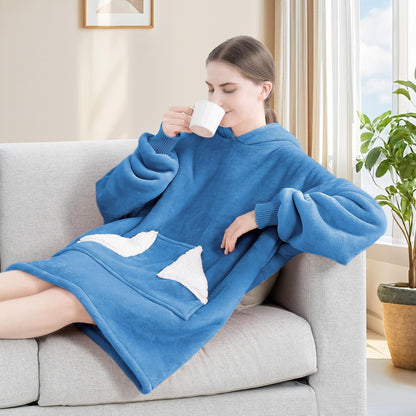 Wearable Blanket Hoodie, Oversized Sherpa Fleece Sweatshirt Blanket with Giant Hood Pocket and Sleeves for Adult, Warm & Cozy Grey Blanket Gifts for Women