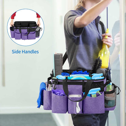 LoDrid Wearable Cleaning Caddy Bag with 4 Foldable Dividers, Black | Cleaning Supply Organizer with Shoulder Strap and Side Handles for Cleaners & Housekeepers