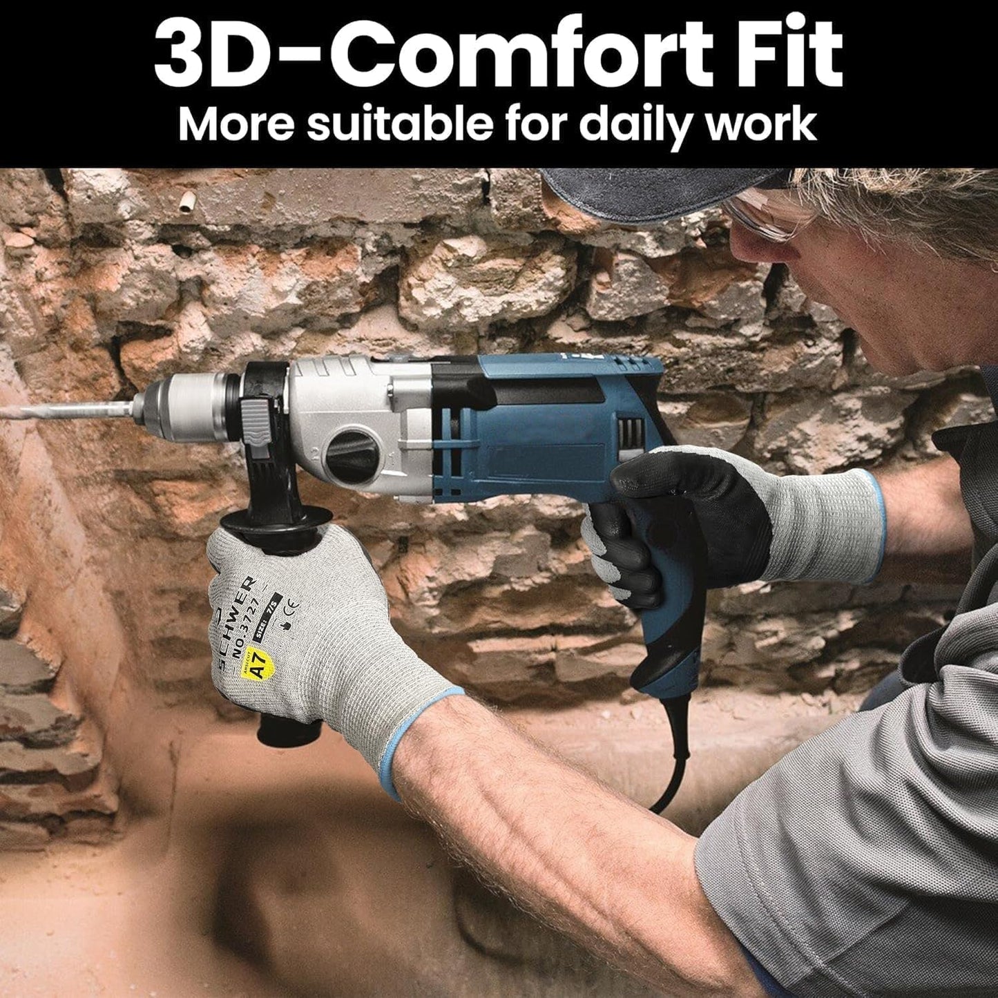 Schwer ProGuard A7 Cut Resistant Work Gloves for High Risk Work, PR3727, L | Reinforced Thumb, Non PFAS, Touch-screen, for WoodWorking, Precision Tasks, Electronic Maintenance, Machining, Fishing