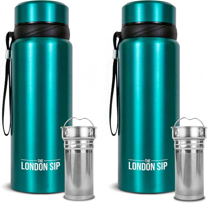 London Sip 25 oz Multi-Function Travel Mug and Tumbler Tea Infuser Water Bottle Fruit Infuser Flask Hot and Cold Double Wall Stainless Steel Coffee Thermos, Zen Black