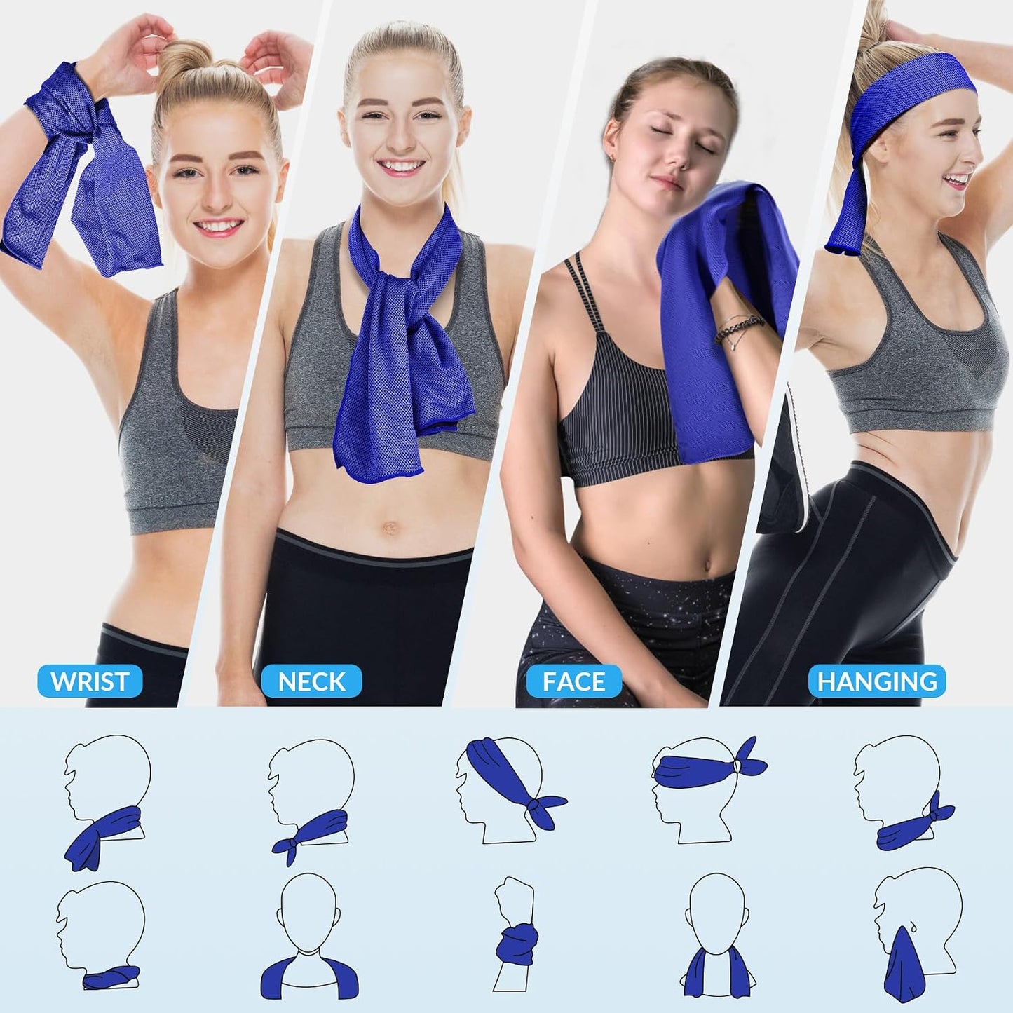 4 Pack Cooling Towels for Neck and Face(40"x12"), Cooling Neck Wraps, Ice Towel for Hot Weather, Soft Breathable Gym Towel, Cool Towel for Workout, Camping, Yoga, Sport, Running