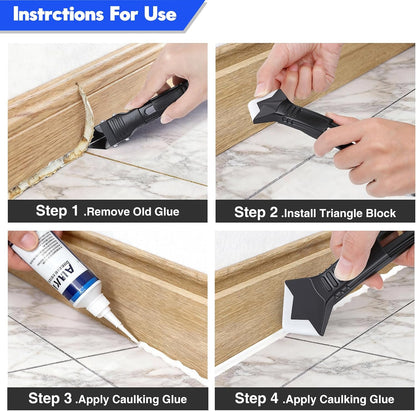 Caulking Tool 5 in 1, Caulk Remover & Silicone Sealant Finishing Kit with Grout Scraper and 6 Silicone Pads, Ideal for Kitchen, Bathroom, and Window Sealing
