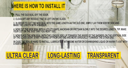 eatelle Frameless Shower Door Side Seal Strip for 3/8 Inch (10mm) Glass, Vertical Polycarbonate H-Jamb 180 Degree 78" Long
