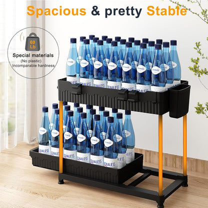 3-Pack 2-Tier Under Sink Organizers with Sliding Drawers | Multi-use kitchen & bathroom storage, 12.8 inch black cabinet organizer, space-saving sliding drawer design.