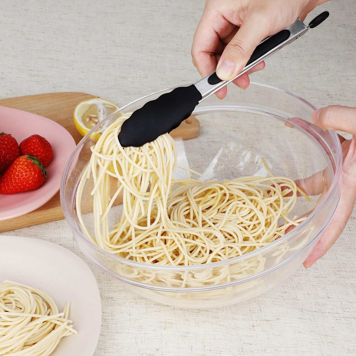 Hotec Mini Silicone Kitchen Tongs for Cooking - 7-Inch Small Serving Tongs with Silicone Tips, Set of 3 (Black,Grey,Light Blue)