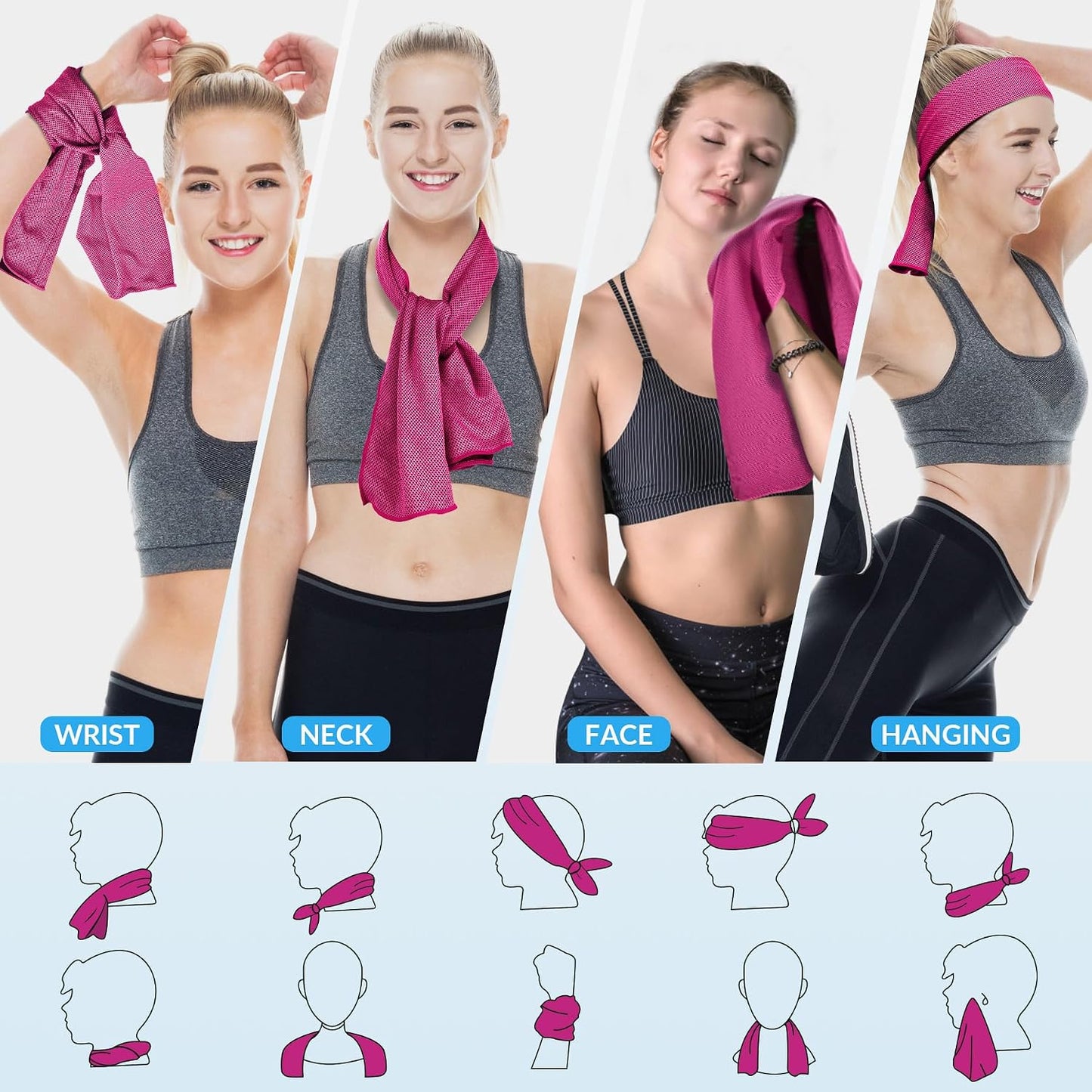 4 Pack Cooling Towels for Neck and Face(40"x12"), Cooling Neck Wraps, Ice Towel for Hot Weather, Soft Breathable Gym Towel, Cool Towel for Workout, Camping, Yoga, Sport, Running