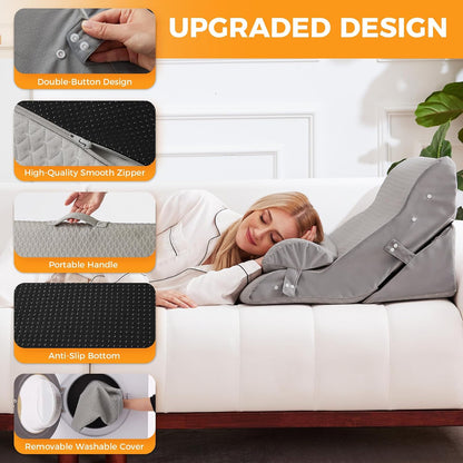 Ruqmuis 3PCS Wedge Pillow Set for After Surgery, Adjustable Back Pillow for Bed Sitting up, Acid Reflux, Bed Wedge Pillow Headboard for Sleeping & Snoring, Orthopedic Pillow for Post Surgery, White
