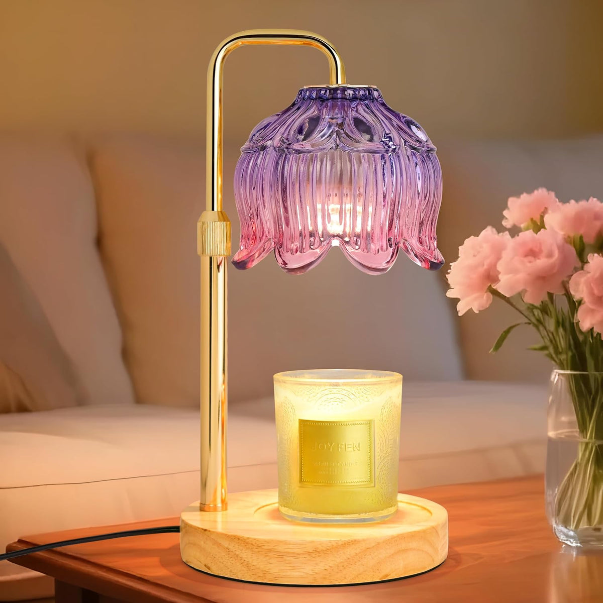 XJZJY Pink Flower Candle Warmer Lamp with Timer, Birthday Gifts for Women