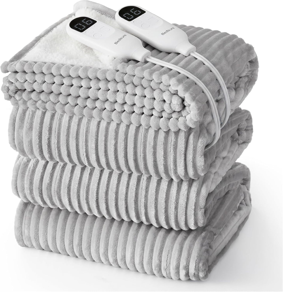Bedsure GentleSoft Heated Blanket Throw - Soft Ribbed Flannel Electric Blanket, Gifts for Grandma (50x60 inches, Grey)