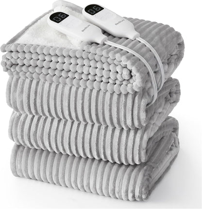 Bedsure GentleSoft Heated Blanket Throw - Soft Ribbed Flannel Electric Blanket, Gifts for Grandma (50x60 inches, Grey)