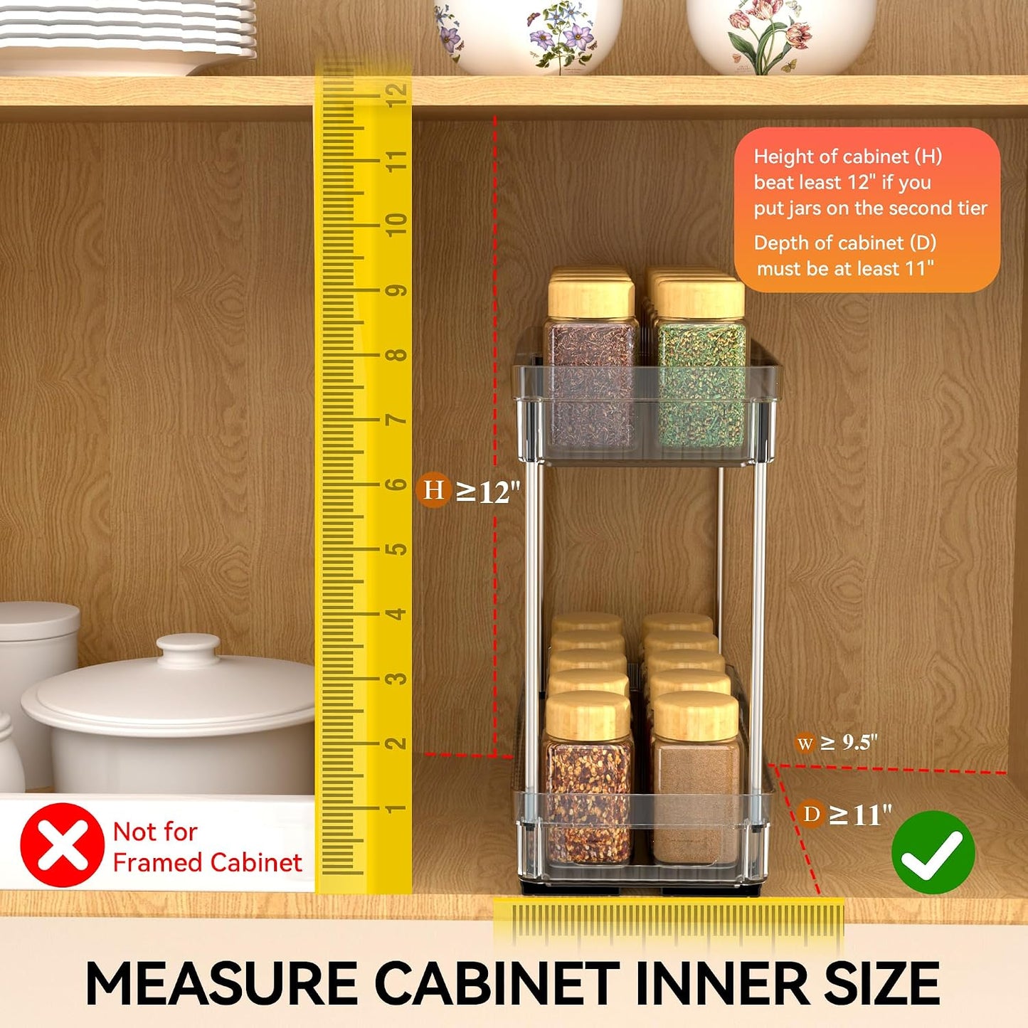 Pull Out Spice Rack Organizer for Cabinet, 3 Packs Slide Out Spice Racks Organizer, Spice Cabinet Organizers, Cabinet Size Need:12'' Highx11'' Deepx5'' Wide,Each Tier Hold 10 Spice Jar - 2 Tier, Black